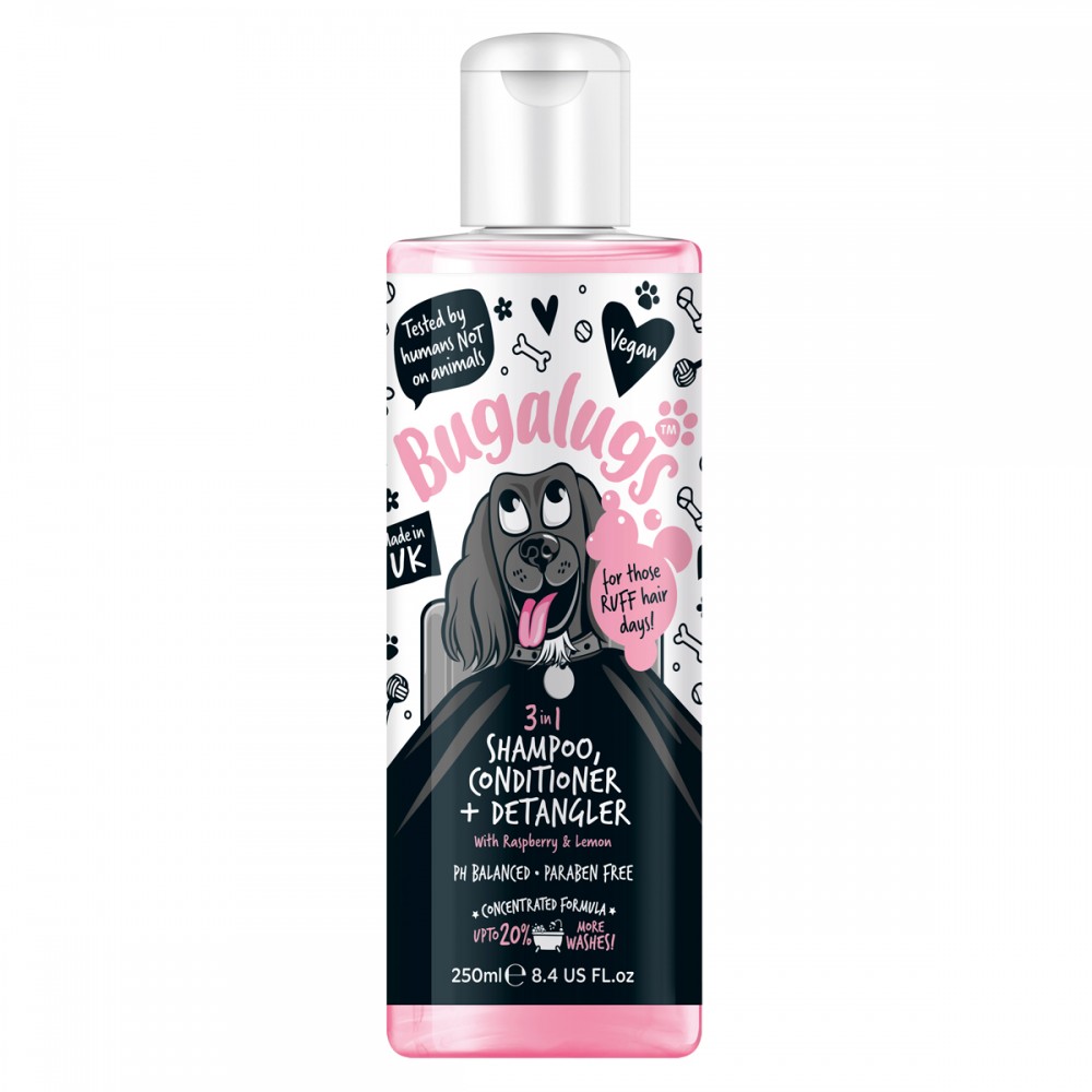 3 in 1 Dog Shampoo, Conditioner & Detangler with Raspberry & Lemon 250ml