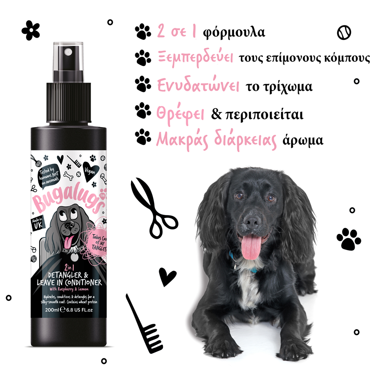 2 in 1 Detangler & Leave in Conditioner with Raspberry & Lemon for Dogs 200ml