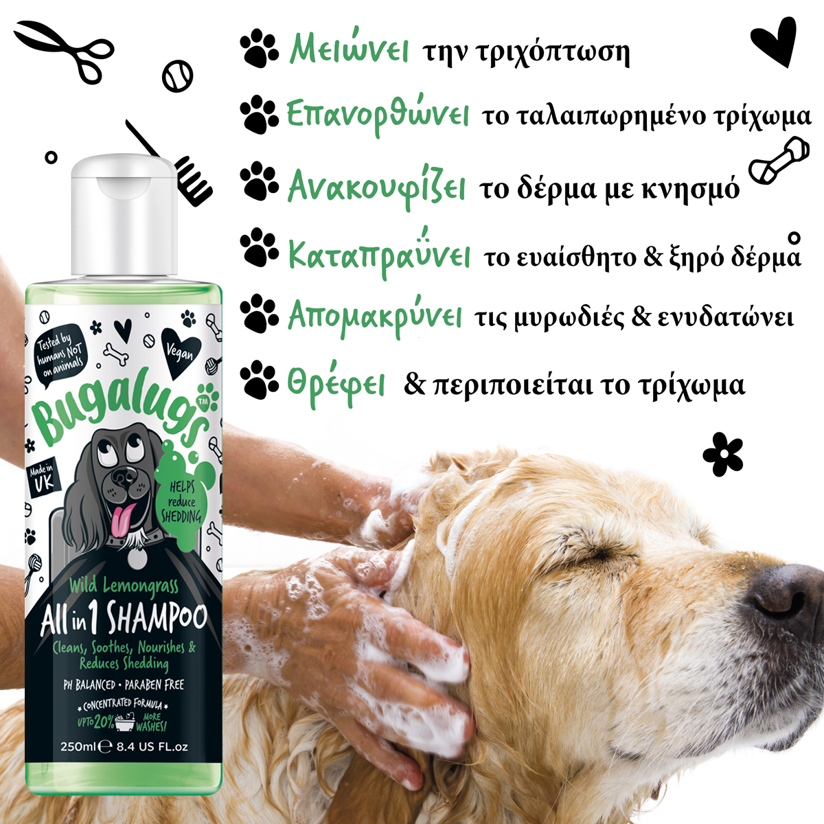 All in 1 Dog Shampoo with Wild Lemongrass for Shed Control 250ml