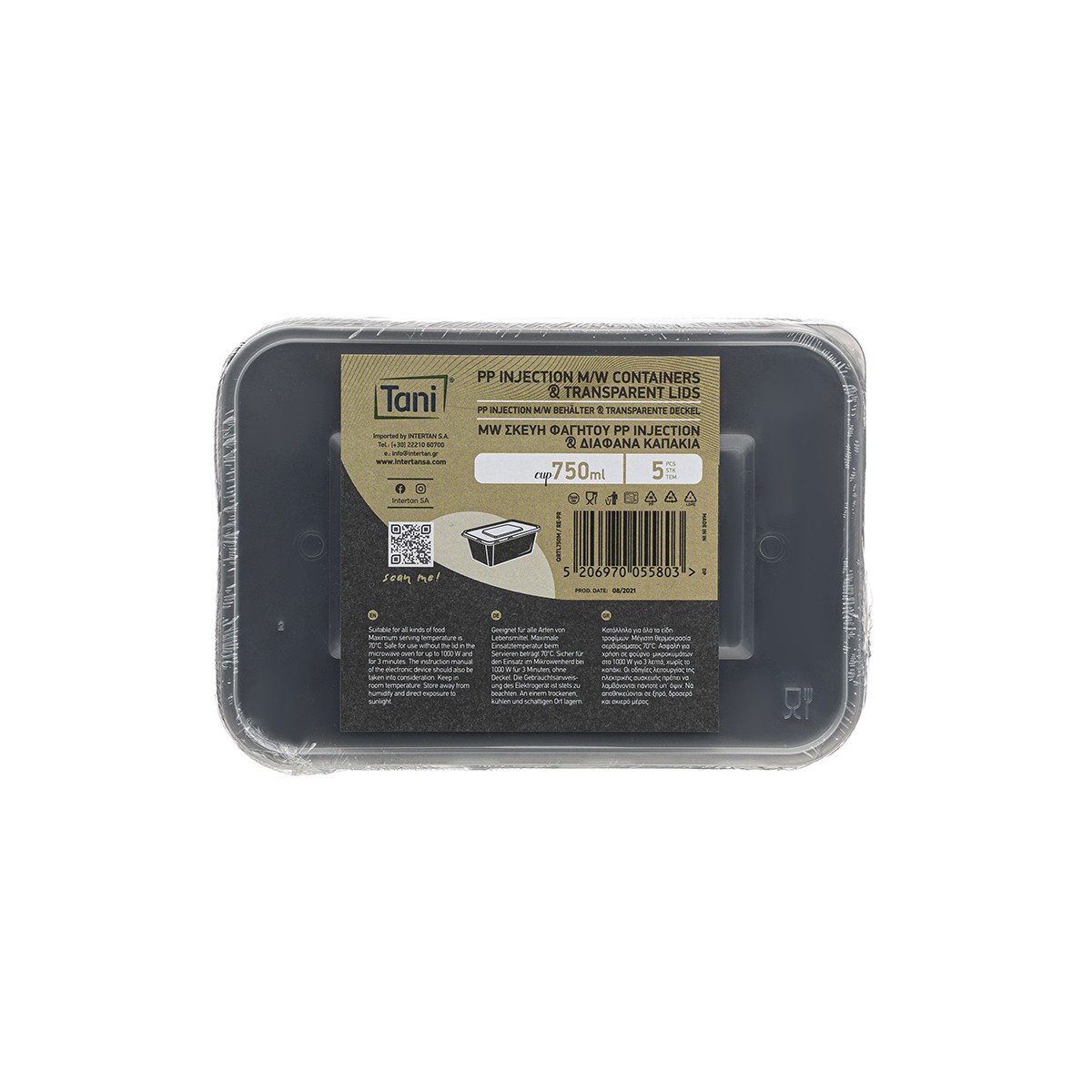 PP Food Containers M/W Rectangular with Lid 750 ml