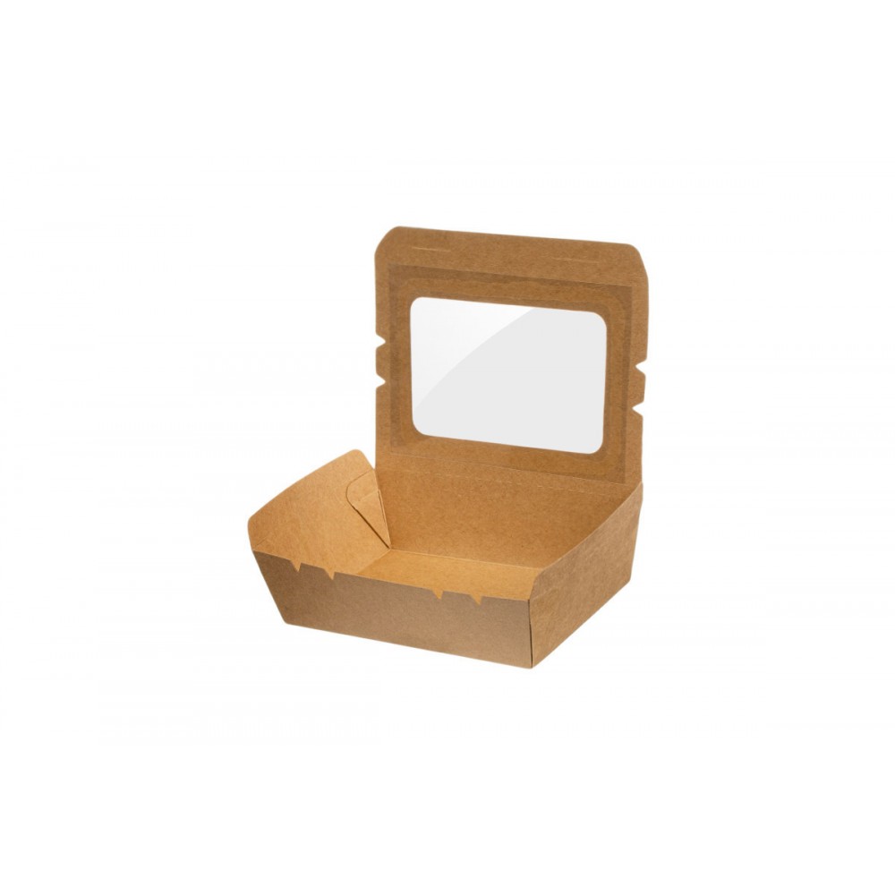 Kraft Paper Food Containers 1600ml with Intergrated Lid with PET Window