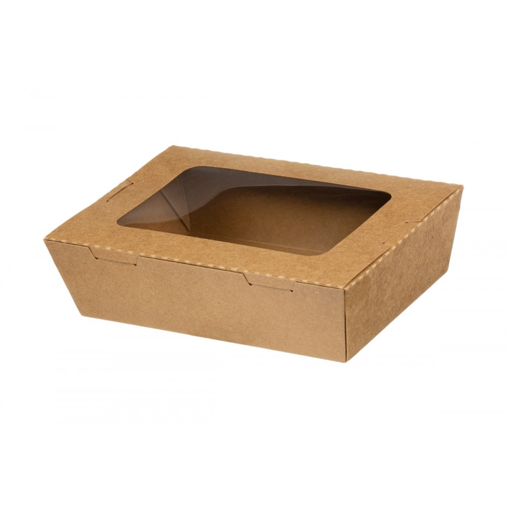 Kraft Paper Food Containers 1600ml with Intergrated Lid with PET Window