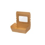 Kraft Paper Food Containers 2100ml with Intergrated Lid with PET Window