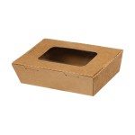 Kraft Paper Food Containers 2100ml with Intergrated Lid with PET Window