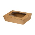 Kraft Paper Food Containers  900ml with Intergrated Lid with PET Window