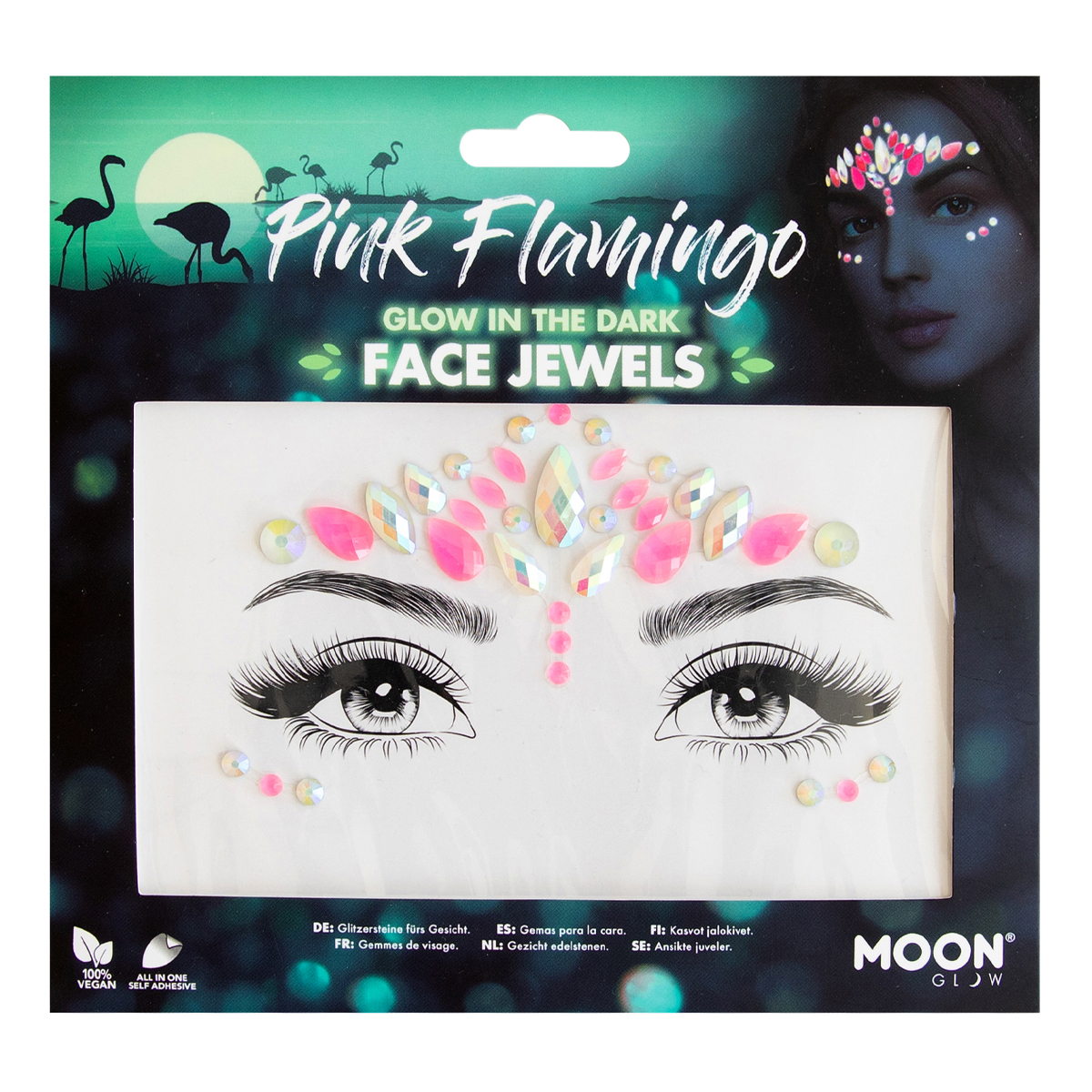 MOON CREATIONS M35 GLOW IN THE DARK FACE JEWELS - PINK FLAMINGO