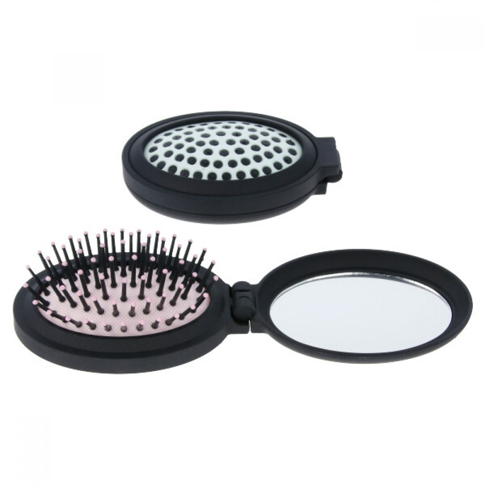 BAG BRUSH - TRAVEL OVAL SPLIT WITH MIRROR PINK / GREEN