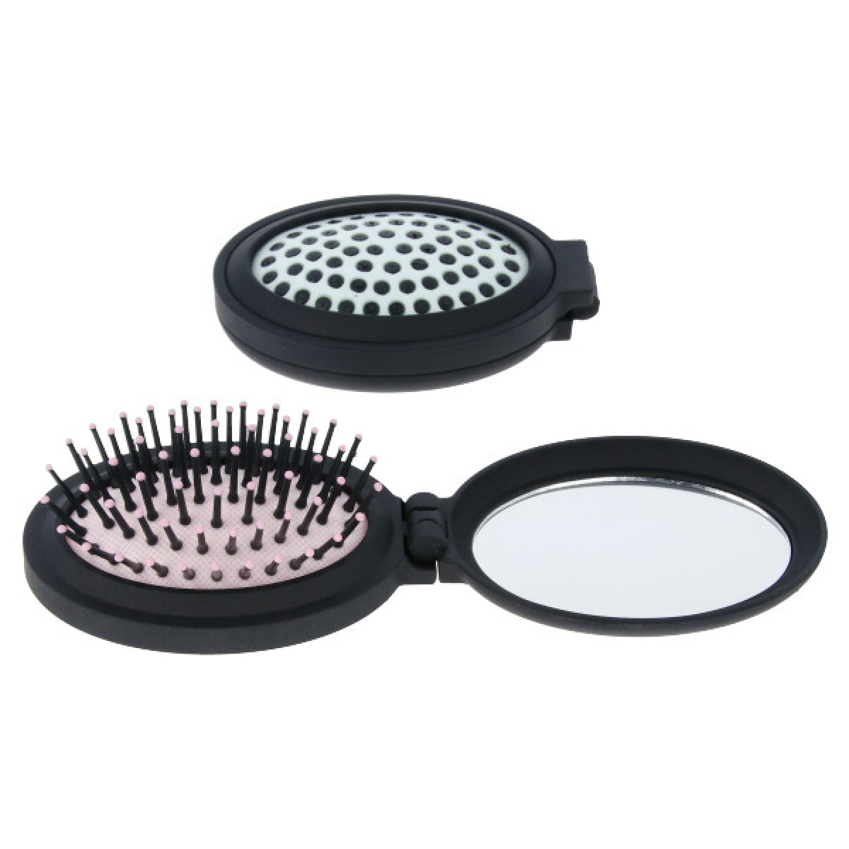 BAG BRUSH - TRAVEL OVAL SPLIT WITH MIRROR PINK / GREEN