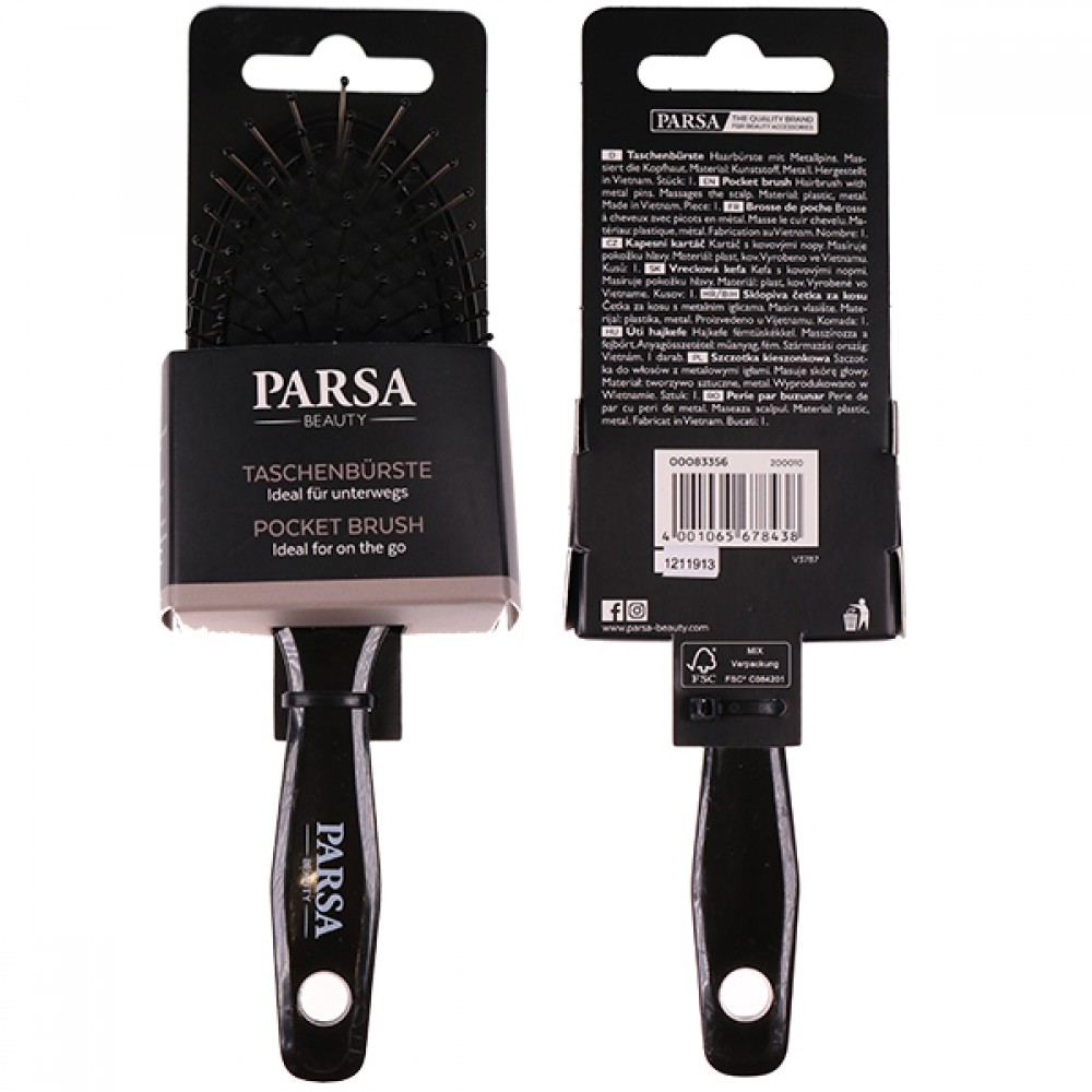 PARSA OVAL SMALL HAIR BRUSH BLACK WITH METAL PINS