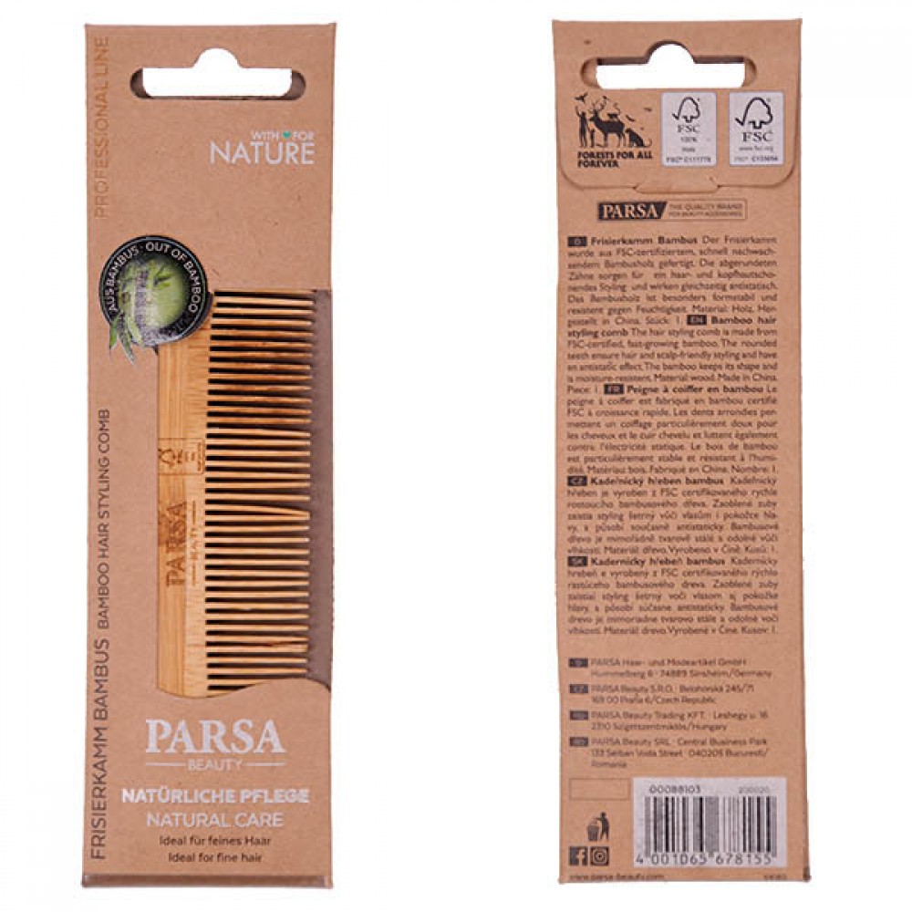 PARSA BAMBOO HAIR COMB WITH SPARSE TEETH ELONGATED